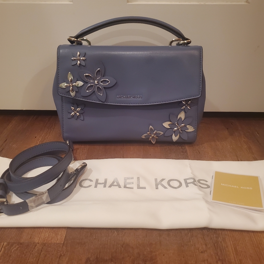 Michael Kors Ava Floral Satchel Small - Denium Blue Leather